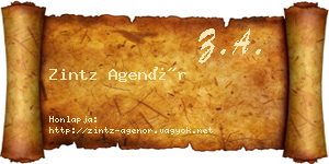 Zintz Agenór névjegykártya
